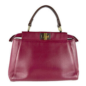 FENDI Brown Leather Peekaboo Shoulder Bag